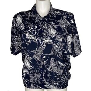 Maja blue and white map dolman sleeve top